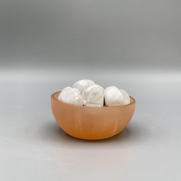 Orange Selenite Crystal, Peach Selenite Bowl - 4" - Picture 2 of 3